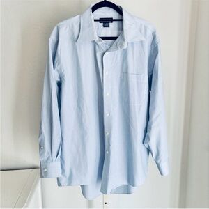 Land’s End Blue White Stripe Collared Button Down Shirt, Size 17 32/33 Reg